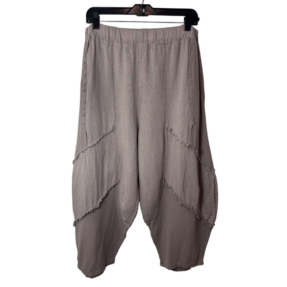 Fringed Wide-Leg Drawstring Pants - Gray - Picture 2 of 6